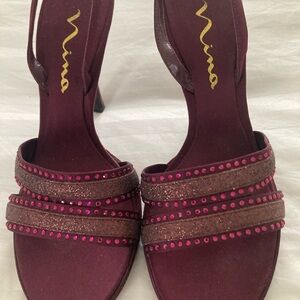 Nina Burgundy Heels with Pink Accents